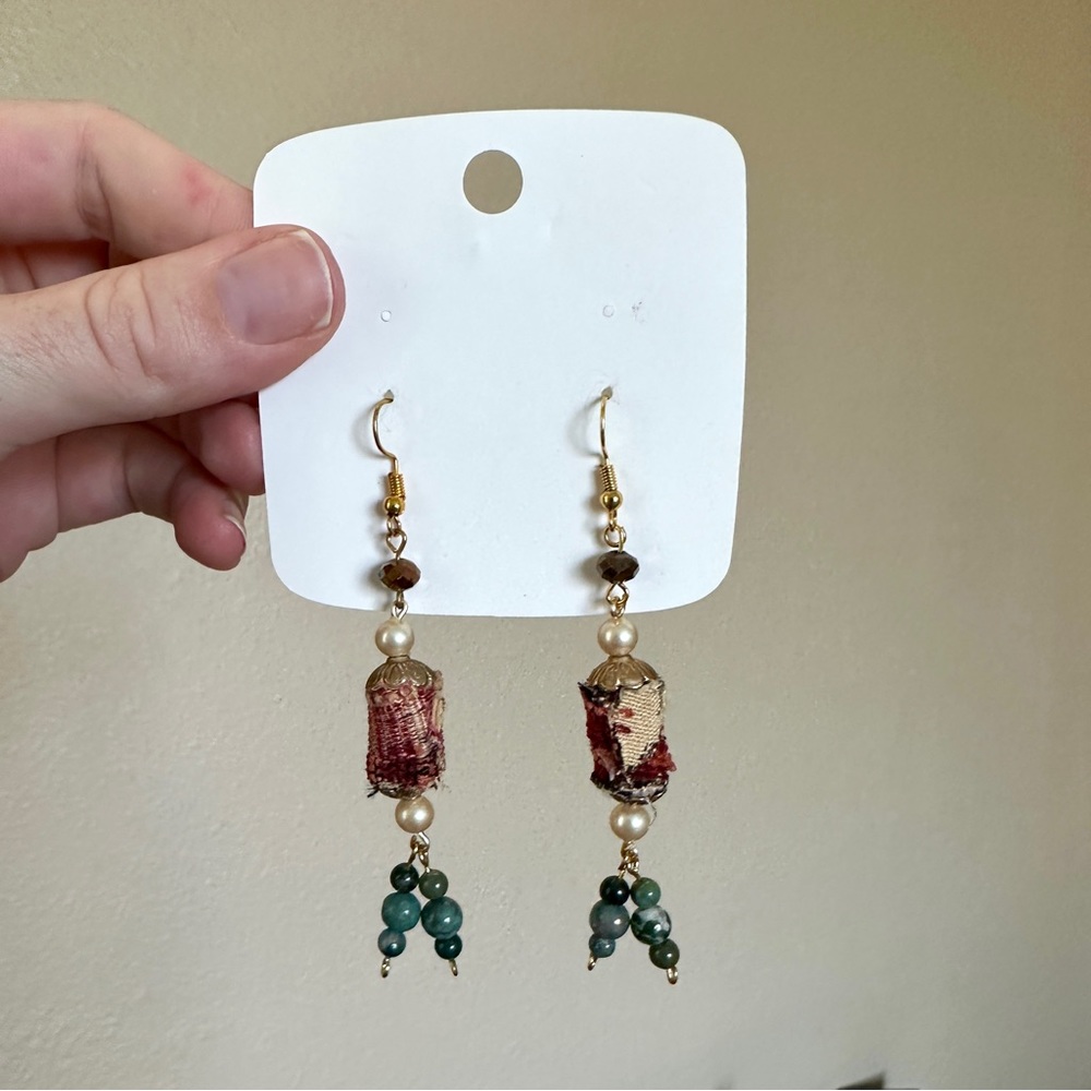 Fabric bead textile boho earrings